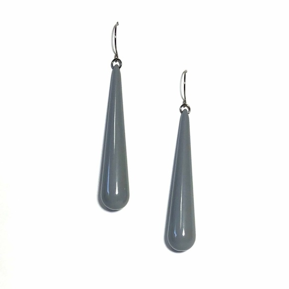 Teardrop Lucite Statement Grey Long Earrings - Picture 1 of 6